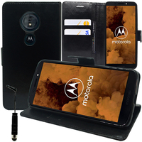 Motorola Moto G6 Play XT1922 5.7" (non compatible Moto G6/ G6 Plus): Accessoire Etui portefeuille Livre Housse Coque Pochette support vidéo cuir PU + mini Stylet - NOIR