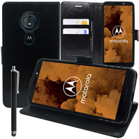 Motorola Moto G6 Play XT1922 5.7" (non compatible Moto G6/ G6 Plus): Accessoire Etui portefeuille Livre Housse Coque Pochette support vidéo cuir PU + Stylet - NOIR