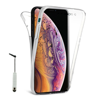 Apple iPhone XS (2018) 5.8" (non compatible iPhone XS Max 6.5"): Coque Housse Silicone Gel TRANSPARENTE ultra mince 360° protection intégrale Avant et Arrière + mini Stylet - TRANSPARENT