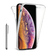 Apple iPhone XS (2018) 5.8" (non compatible iPhone XS Max 6.5"): Coque Housse Silicone Gel TRANSPARENTE ultra mince 360° protection intégrale Avant et Arrière + Stylet - TRANSPARENT