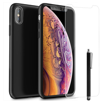 Apple iPhone XS (2018) 5.8" (non compatible iPhone XS Max 6.5"): Coque de protection intégrale 360° Avant Et Arrière Ultra Mince Ultra Léger avec Verre Trempé pour l'Ecran + Stylet - NOIR