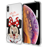 Apple iPhone XS (2018) 5.8" (non compatible iPhone XS Max 6.5"): Coque Housse silicone TPU Transparente Ultra-Fine Dessin animé jolie + mini Stylet - Minnie Mouse
