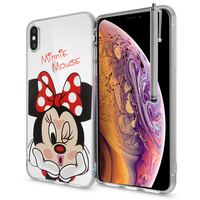 Apple iPhone XS (2018) 5.8" (non compatible iPhone XS Max 6.5"): Coque Housse silicone TPU Transparente Ultra-Fine Dessin animé jolie + Stylet - Minnie Mouse