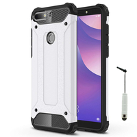Huawei Y7 (2018) 5.99" (non compatible Huawei Y7 5.5" 2017): Coque Antichoc Rugged Armor Neo Hybrid carbone + mini Stylet - ARGENT