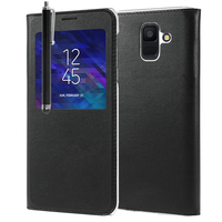 Samsung Galaxy A6 (2018) 5.6"/ A6 2018 Dual SIM (non compatible Galaxy A6+/ A6 Plus (2018) 6.0"): Etui View Case Flip Folio Leather cover + Stylet - NOIR