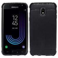 Samsung Galaxy J3 (2017) J330F/DS/ J330G/DS/ J3 Pro (2017) (non compatible Galaxy J3 2016/ 2015): Coque Housse Silicone Souple en Fibre de Carbone Brossé motif TPU Case - NOIR
