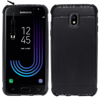 Samsung Galaxy J3 (2017) J330F/DS/ J330G/DS/ J3 Pro (2017) (non compatible Galaxy J3 2016/ 2015): Coque Housse Silicone Souple en Fibre de Carbone Brossé motif TPU Case + mini Stylet - NOIR