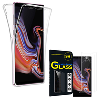 Samsung Galaxy Note 9 6.4"/ Note9 Duos SM-N960F: Coque Housse Silicone Gel TRANSPARENTE ultra mince 360° protection intégrale Avant et Arrière + 2 Films de protection d'écran Verre Trempé