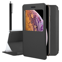 Apple iPhone XS Max (2018) 6.5" A1921 A2104 (non compatible iPhone XS 5.8"): Etui View Case Flip Folio Leather cover + Stylet - NOIR
