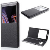 Samsung Galaxy Note 9 6.4"/ Note9 Duos SM-N960F/ SM-N960U/ SM-N960F/DS [Les Dimensions EXACTES du telephone: 161.9 x 76.4 x 8.8 mm]: Etui View Case Flip Folio Leather cover - NOIR