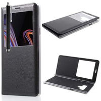 Samsung Galaxy Note 9 6.4"/ Note9 Duos SM-N960F/ SM-N960U/ SM-N960F/DS [Les Dimensions EXACTES du telephone: 161.9 x 76.4 x 8.8 mm]: Etui View Case Flip Folio Leather cover + Stylet - NOIR