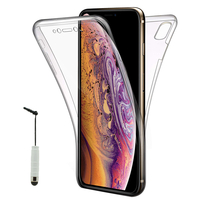 Apple iPhone XS Max (2018) 6.5" A1921 A2104 (non compatible iPhone XS 5.8"): Coque Housse Silicone Gel TRANSPARENTE ultra mince 360° protection intégrale Avant et Arrière + mini Stylet - TRANSPARENT