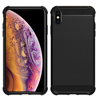 Apple iPhone XS Max (2018) 6.5" A1921 A2104 (non compatible iPhone XS 5.8"): Coque Housse Silicone Souple en Fibre de Carbone Brossé motif TPU Case - NOIR