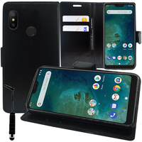 Xiaomi Mi A2 Lite/ Redmi 6 Pro 5.84" (non compatible Xiaomi Mi A2 (Mi 6X) 5.99"): Accessoire Etui portefeuille Livre Housse Coque Pochette support vidéo cuir PU + mini Stylet - NOIR