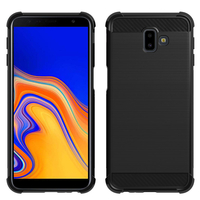 Samsung Galaxy J6+/ J6 Plus (2018) 6.0" (non compatible Galaxy J6 (2018) 5.6") [Les Dimensions EXACTES du telephone: 161.4 x 76.9 x 7.9 mm]: Coque Housse Silicone Souple en Fibre de Carbone Brossé motif TPU Case - NOIR