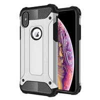 Apple iPhone XS Max (2018) 6.5" A1921 A2104 (non compatible iPhone XS 5.8"): Coque Antichoc Rugged Armor Neo Hybrid carbone - ARGENT