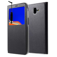 Samsung Galaxy J6+/ J6 Plus (2018) 6.0" (non compatible Galaxy J6 (2018) 5.6") [Les Dimensions EXACTES du telephone: 161.4 x 76.9 x 7.9 mm]: Etui View Case Flip Folio Leather cover + mini Stylet - NOIR