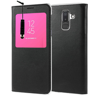 Samsung Galaxy J8 (2018) 6.0" J810F/DS J810G/DS J810Y/DS [Les Dimensions EXACTES du telephone: 159.2 x 75.7 x 8.2 mm]: Etui View Case Flip Folio Leather cover + mini Stylet - NOIR