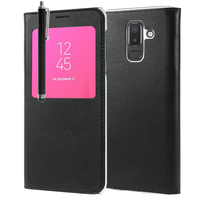 Samsung Galaxy J8 (2018) 6.0" J810F/DS J810G/DS J810Y/DS [Les Dimensions EXACTES du telephone: 159.2 x 75.7 x 8.2 mm]: Etui View Case Flip Folio Leather cover + Stylet - NOIR