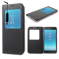 Samsung Galaxy J2 (2018) 5.0"/ J2 Pro (2018)/ Galaxy Grand Prime Pro (2018)/ J2 2018 Duos/ SM-J250F/ J250G/ J250M/ J250N (non compatible Galaxy J2 Version 2017/ 2016/ 2015): Etui View Case Flip Folio Leather cover + mini Stylet - NOIR