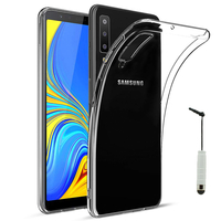Samsung Galaxy A7 (2018) 6.0" SM-A750F (non compatible Version 2014/ 2015/ 2016/ 2017): Accessoire Housse Etui Coque gel UltraSlim et Ajustement parfait + mini Stylet - TRANSPARENT