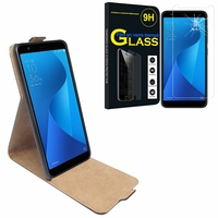 Asus Zenfone Max Plus (M1) ZB570TL 5.7": Etui Coque Housse Pochette Accessoires cuir slim ultra fine - NOIR + 1 Film de protection d'écran Verre Trempé