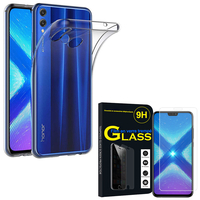 Huawei Honor 8X 6.5": Etui Housse Pochette Accessoires Coque gel UltraSlim - TRANSPARENT + 1 Film de protection d'écran Verre Trempé