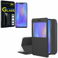 Huawei P Smart+/ P Smart Plus/ Nova 3i 6.3" INE-LX1/ LX2/ L21: Etui View Case Flip Folio Leather cover - NOIR + 1 Film de protection d'écran Verre Trempé