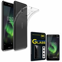 Nokia 2.1 (2018) 5.5": Etui Housse Pochette Accessoires Coque gel UltraSlim - TRANSPARENT + 1 Film de protection d'écran Verre Trempé