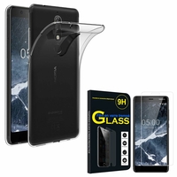 Nokia 5.1 (2018) 5.5": Etui Housse Pochette Accessoires Coque gel UltraSlim - TRANSPARENT + 1 Film de protection d'écran Verre Trempé