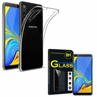 Samsung Galaxy A7 (2018) 6.0" SM-A750F: Etui Housse Pochette Accessoires Coque gel UltraSlim - TRANSPARENT + 1 Film de protection d'écran Verre Trempé