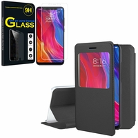 Xiaomi Mi 8/ Xiaomi Mi8 6.21": Etui View Case Flip Folio Leather cover - NOIR + 1 Film de protection d'écran Verre Trempé