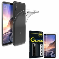 Xiaomi Mi Max 3 6.9": Etui Housse Pochette Accessoires Coque gel UltraSlim - TRANSPARENT + 1 Film de protection d'écran Verre Trempé