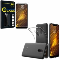 Xiaomi Pocophone F1/ Poco F1 6.18" M1805E10A: Etui Housse Pochette Accessoires Coque gel UltraSlim - TRANSPARENT + 1 Film de protection d'écran Verre Trempé