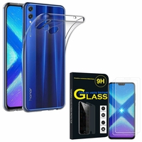 Huawei Honor 8X 6.5": Etui Housse Pochette Accessoires Coque gel UltraSlim - TRANSPARENT + 2 Films de protection d'écran Verre Trempé
