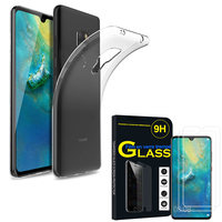 Huawei Mate 20 6.53" HMA-L09/ HMA-L29: Etui Housse Pochette Accessoires Coque gel UltraSlim - TRANSPARENT + 2 Films de protection d'écran Verre Trempé
