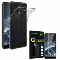 Nokia 5.1 (2018) 5.5": Etui Housse Pochette Accessoires Coque gel UltraSlim - TRANSPARENT + 2 Films de protection d'écran Verre Trempé