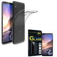 Xiaomi Mi Max 3 6.9": Etui Housse Pochette Accessoires Coque gel UltraSlim - TRANSPARENT + 2 Films de protection d'écran Verre Trempé