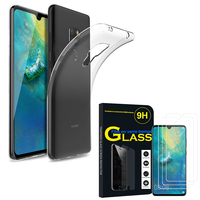 Huawei Mate 20 6.53" HMA-L09/ HMA-L29: Etui Housse Pochette Accessoires Coque gel UltraSlim - TRANSPARENT + 3 Films de protection d'écran Verre Trempé
