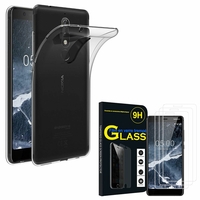 Nokia 5.1 (2018) 5.5": Etui Housse Pochette Accessoires Coque gel UltraSlim - TRANSPARENT + 3 Films de protection d'écran Verre Trempé