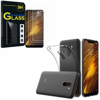 Xiaomi Pocophone F1/ Poco F1 6.18" M1805E10A: Etui Housse Pochette Accessoires Coque gel UltraSlim - TRANSPARENT + 3 Films de protection d'écran Verre Trempé