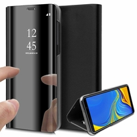 Samsung Galaxy A7 (2018) 6.0" SM-A750F (non compatible Version 2014/ 2015/ 2016/ 2017): Clear View Housse Etui Flip Folio Support Vidéo Effet Mirroir - NOIR
