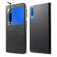 Samsung Galaxy A7 (2018) 6.0" SM-A750F (non compatible Version 2014/ 2015/ 2016/ 2017): Etui View Case Flip Folio Leather cover + mini Stylet - NOIR