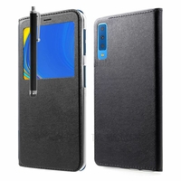 Samsung Galaxy A7 (2018) 6.0" SM-A750F (non compatible Version 2014/ 2015/ 2016/ 2017): Etui View Case Flip Folio Leather cover + Stylet - NOIR
