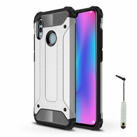 Huawei Honor 10 Lite 6.21" HRY-AL00/ HRY-AL00a/ HRY-TL00 (non compatible Huawei Honor 10 5.84"): Coque Antichoc Rugged Armor Neo Hybrid carbone + mini Stylet - ARGENT