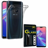 Asus Zenfone Max Pro (M2) ZB631KL/ ZB630KL 6.26": Etui Housse Pochette Accessoires Coque gel UltraSlim - TRANSPARENT + 1 Film de protection d'écran Verre Trempé