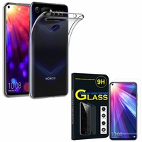 Huawei Honor View 20 6.4"/ Honor View20/ Honor V20: Etui Housse Pochette Accessoires Coque gel UltraSlim - TRANSPARENT + 1 Film de protection d'écran Verre Trempé