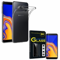 Samsung Galaxy J4 Core (2018) 6.0": Etui Housse Pochette Accessoires Coque gel UltraSlim - TRANSPARENT + 1 Film de protection d'écran Verre Trempé