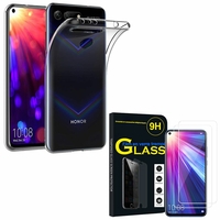 Huawei Honor View 20 6.4"/ Honor View20/ Honor V20: Etui Housse Pochette Accessoires Coque gel UltraSlim - TRANSPARENT + 2 Films de protection d'écran Verre Trempé