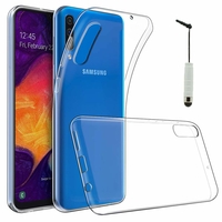 Samsung Galaxy A50 SM-A505F 6.4" [Les Dimensions EXACTES du telephone: 158.5 x 74.7 x 7.7 mm]: Accessoire Housse Etui Coque gel UltraSlim et Ajustement parfait + mini Stylet - TRANSPARENT